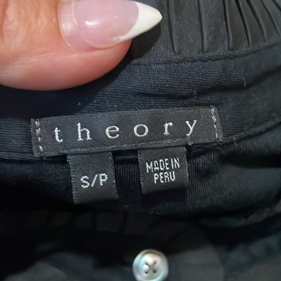 Theory Silk Ruffle trim Pima Cotton Blouse Black Size S Revolve Designer - Picture 4 of 11